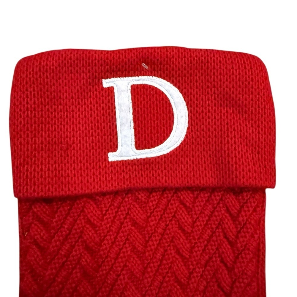 Red Knit Christmas Stocking with Initial D NWOT - Picture 2 of 4